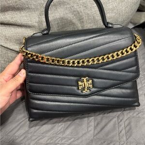 Tory Burch Black and Gold Quilted Satchel